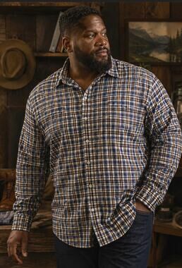 Alex Cannon 2XL Plaid Flannel Shirt Men’s Blue Brown Heritage Western
